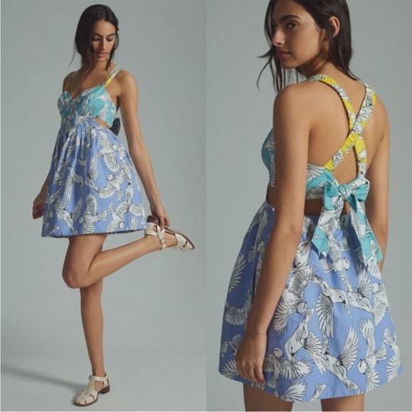 Anthropologie Dresses & Skirts - Anthropologie Maeve Cutout Bird Print Babydoll Dress